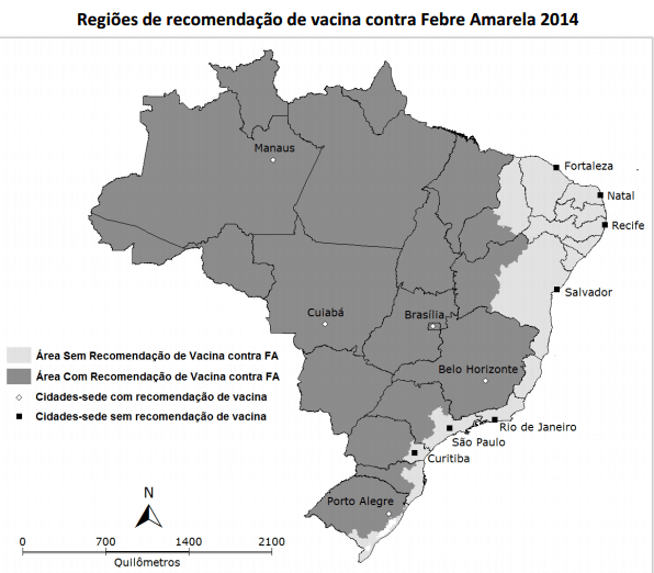 mapa febre amarela brasil vacinação